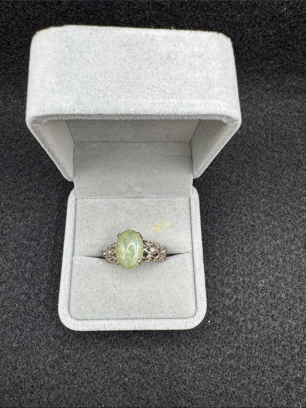 Sterling Silver Filigree Ring with Green Gemstone